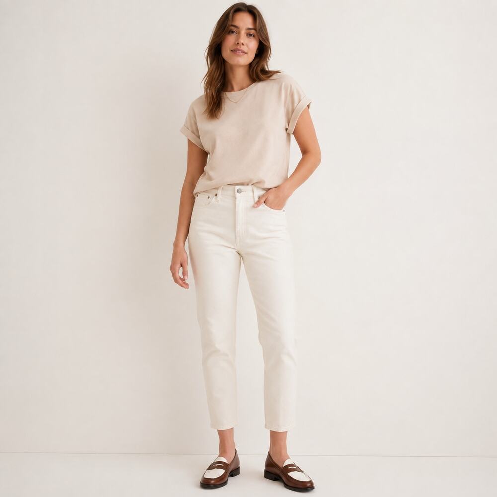 Madewell Jeans WMNS 31 Cream Mid Rise Perfect Vintage Tapered Stretch Clean Girl